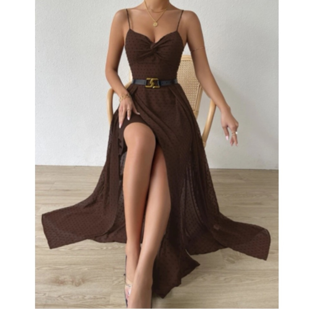 Luxe Swiss dot front tie backless wrap cami maxi dress - Picture 16 of 16